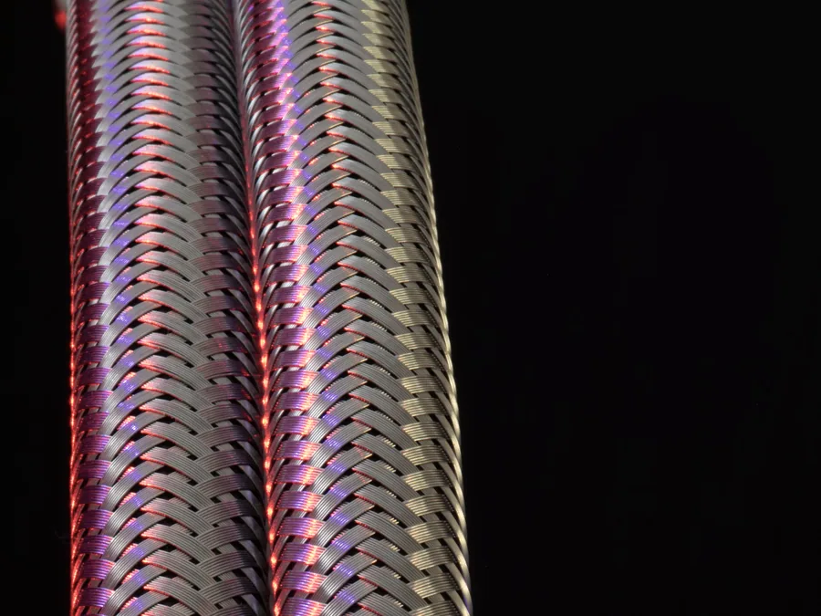 Close-up of stainless braided hose sleeve
