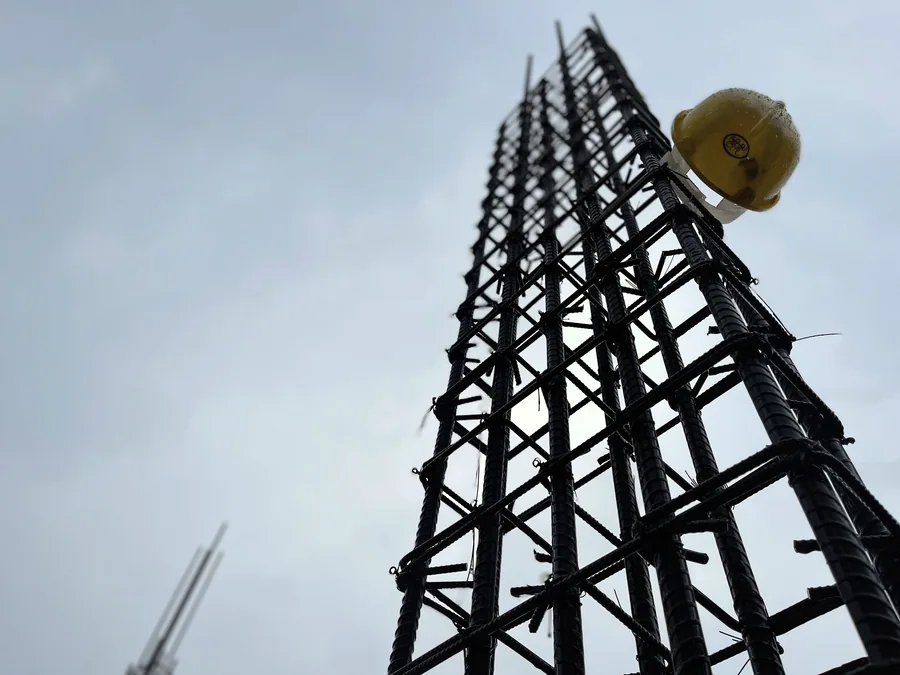Reinforcement bar columns standing against the sky