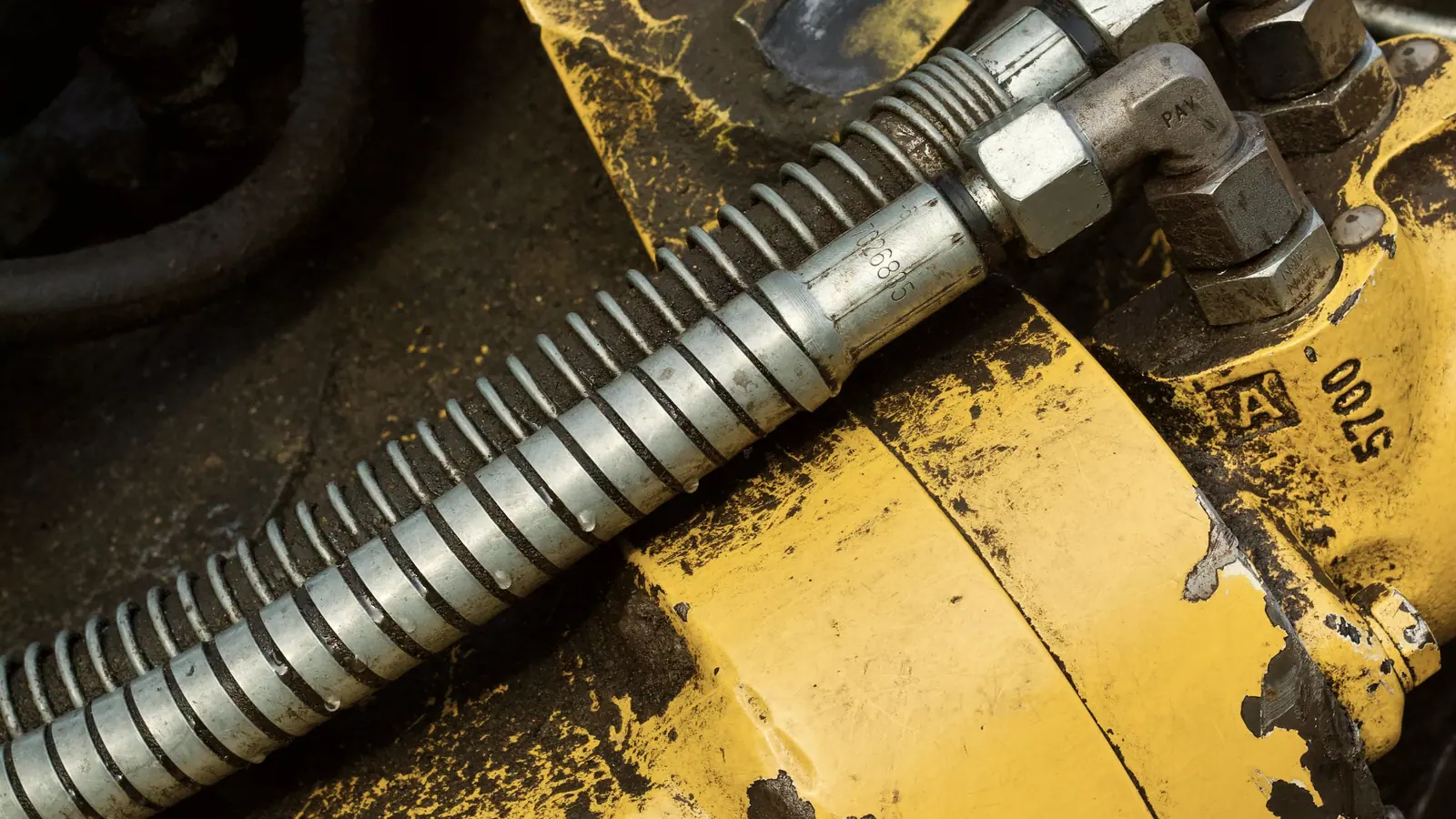 Hydraulic hose and ram on working plant